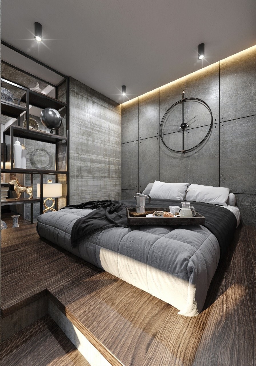 Спальня мужская лофт брутализм