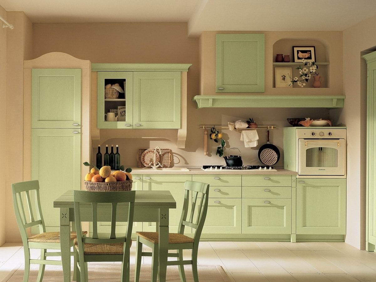 Кухонный гарнитур оливкового цвета в интерьере фото