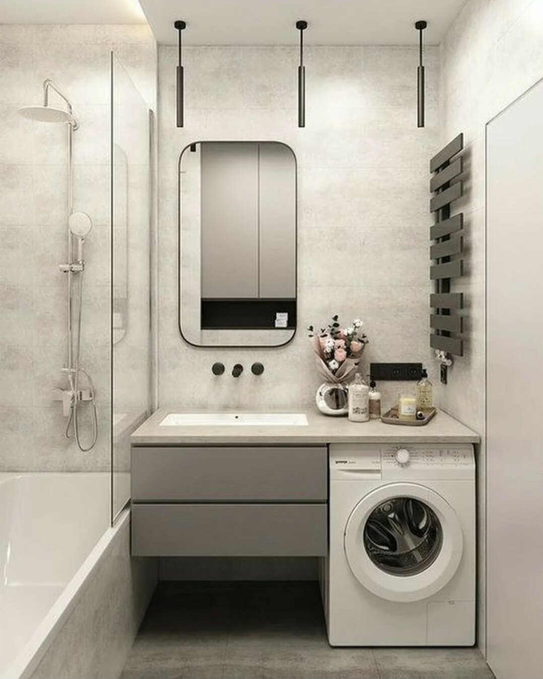 санузел дизайн с ванной и стиральной машиной
