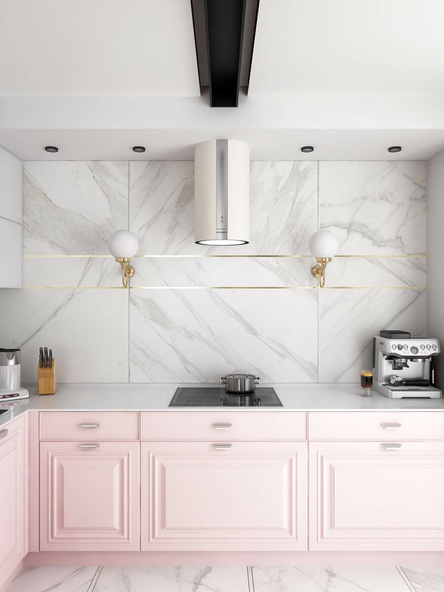 Плитка белый мрамор на кухне