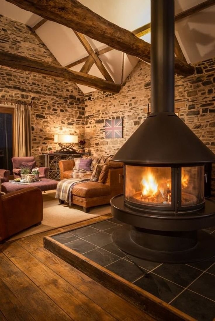 Интерьер каминного зала в загородном доме (79 фото)