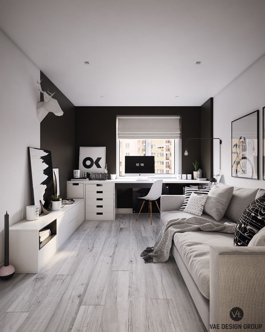 Комната для подростка в черно-белых тонах