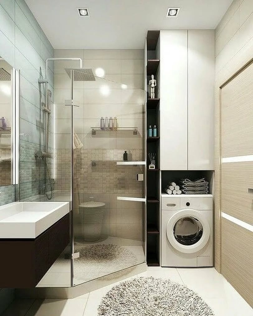 Ванная с душевой кабиной и стиральной