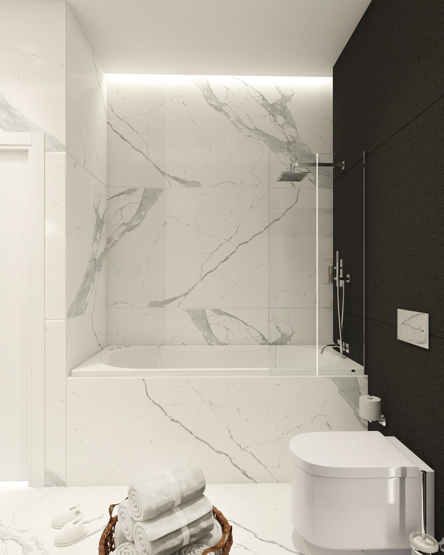 Белая мраморная плитка в ванной