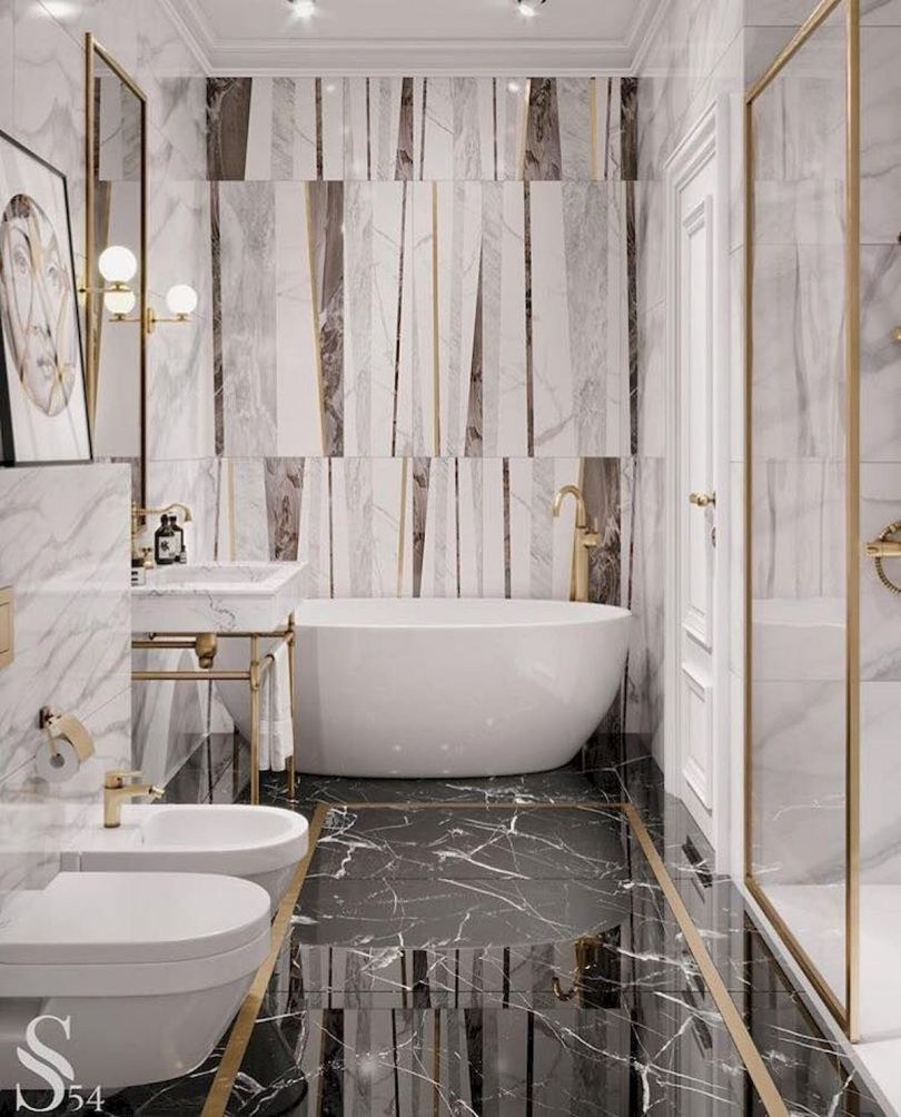 Ванная под мрамор и дерево