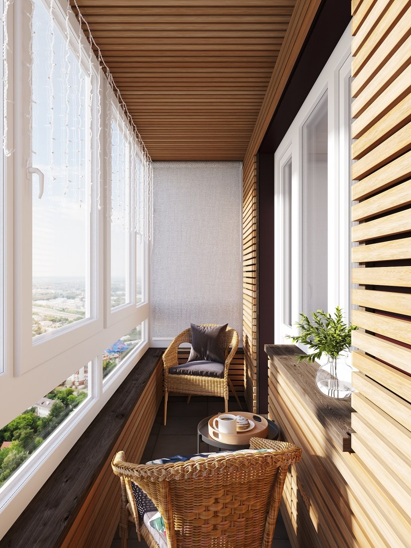 Деревянные рейки на балконе