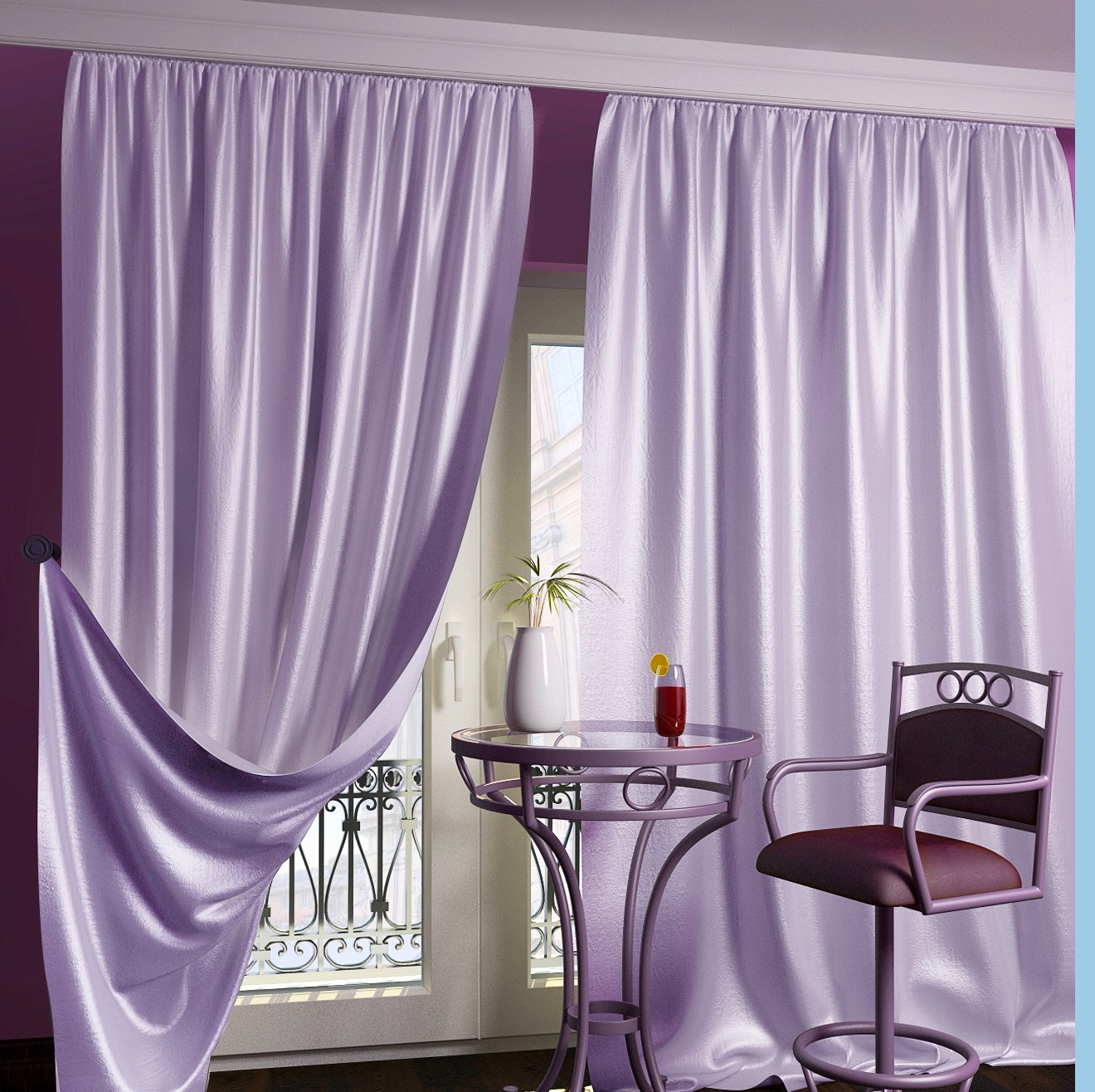 темно фиолетовые шторы в интерьере