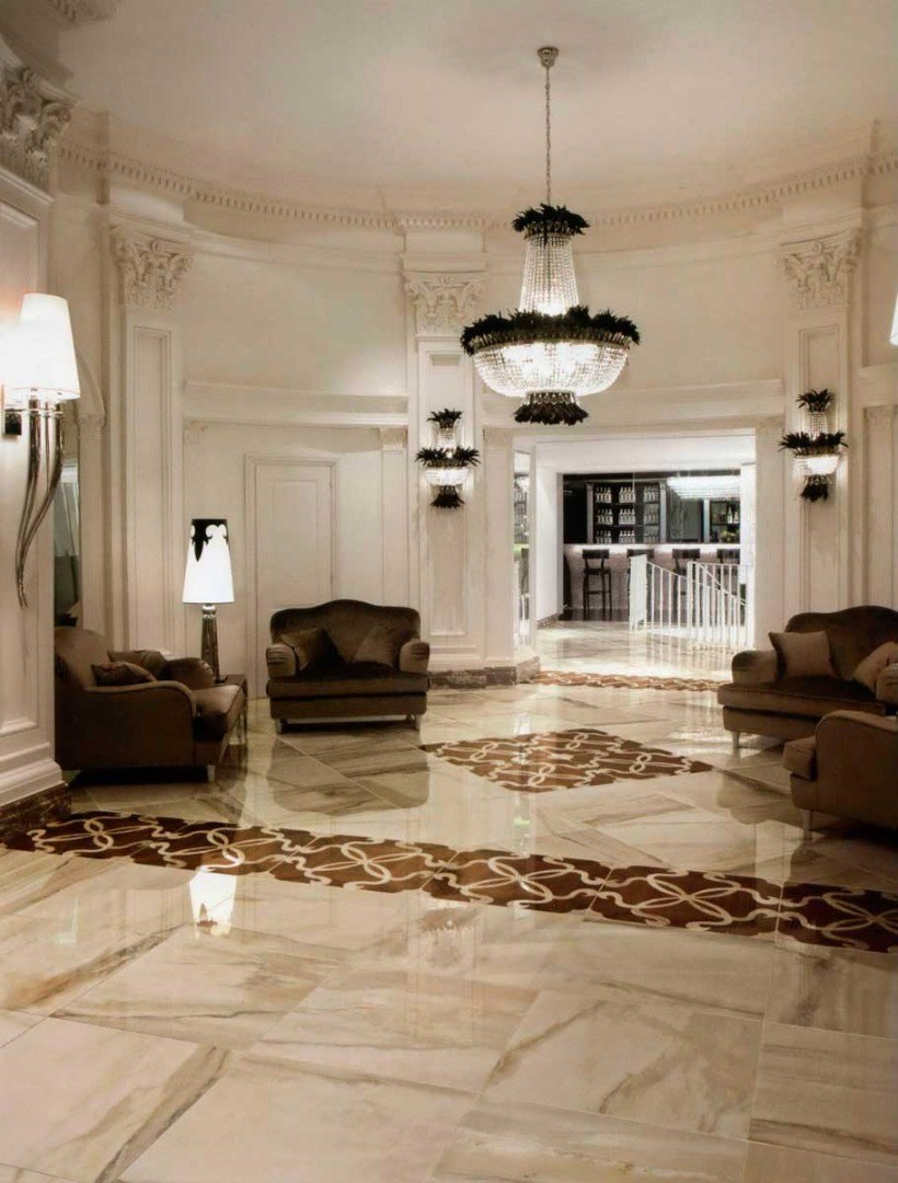 Плитка мраморная напольная в гостиную в интерьере (71 фото)
