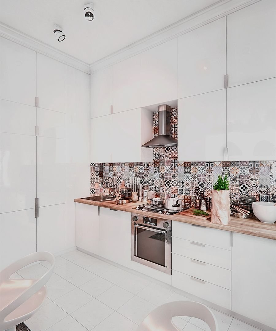 Кухонный фартук для белой глянцевой кухни