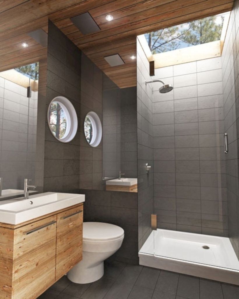современный дизайн ванной комнаты и туалета в доме