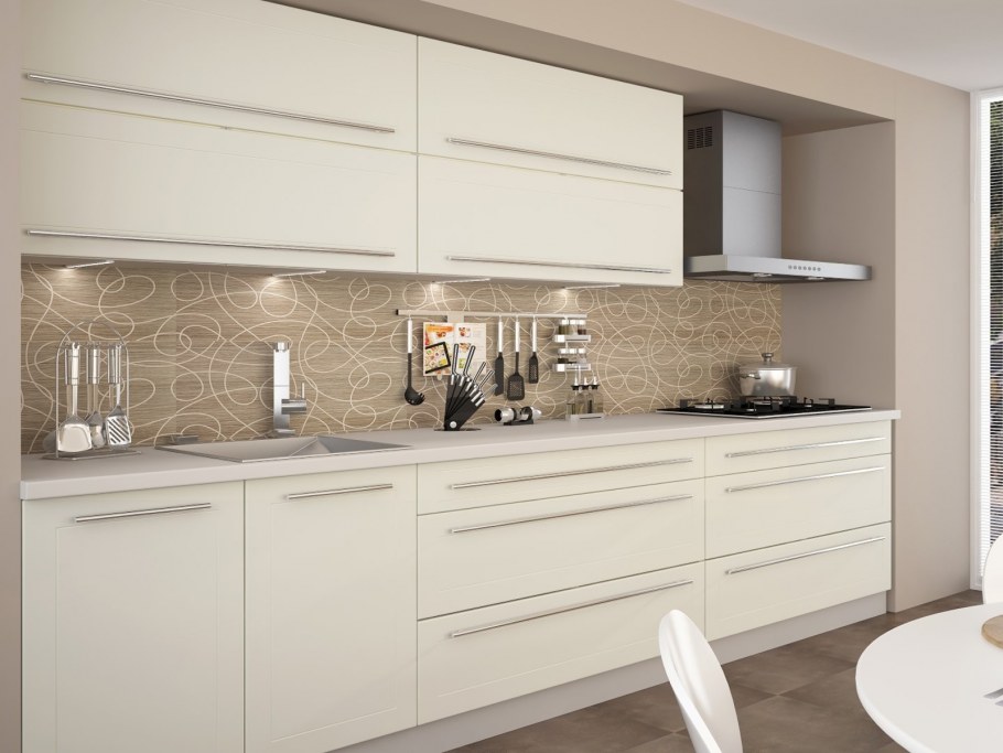 Белая угловая кухня с деревянной столешницей