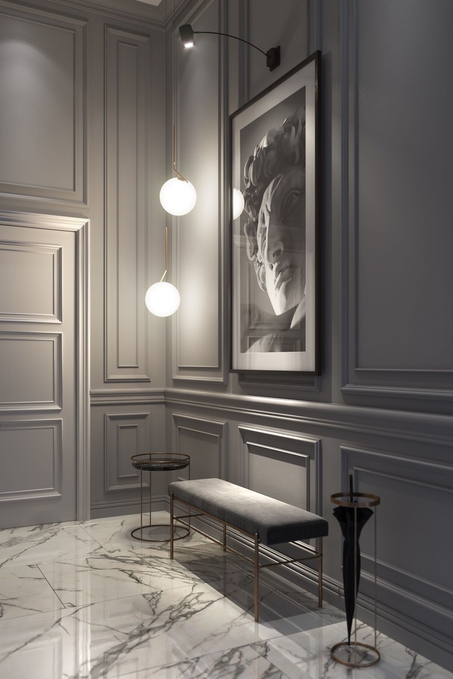 Коридор с молдингами на стенах