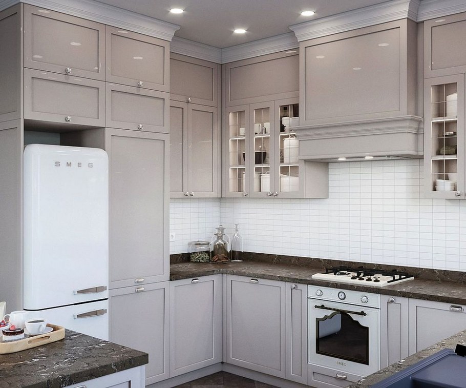 Кухни Неоклассика светлые угловые