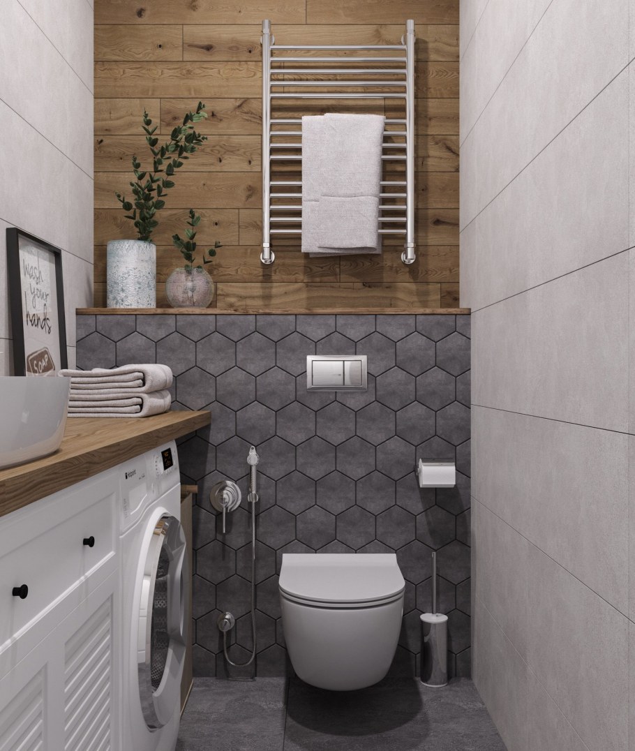 Санузел с плиткой под дерево