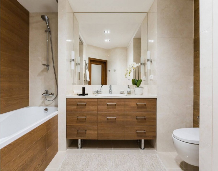 Отделка ванной совмещенной керамогранит