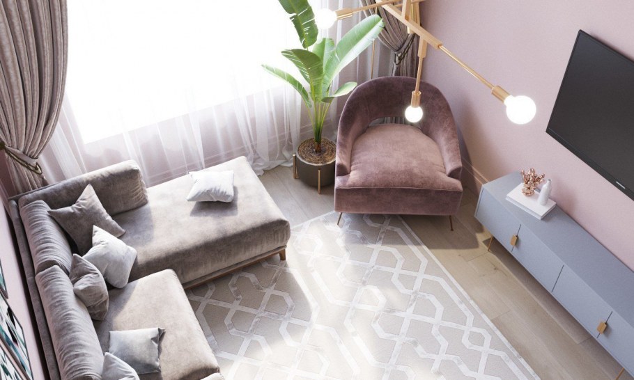 Розовый диван в интерьере