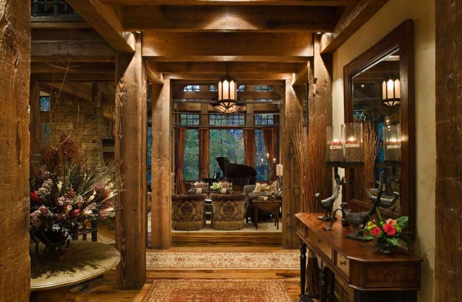 Прихожая в стиле Шале в загородном доме