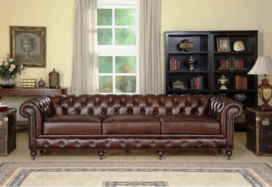 Кожаный диван Честерфилд в интерьере