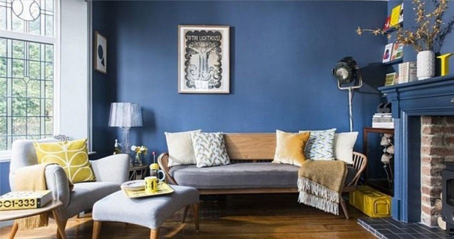 Спальня в сине желтом цвете