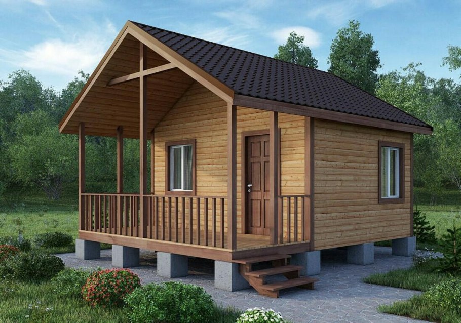 Каркасные дачные домики с террасой