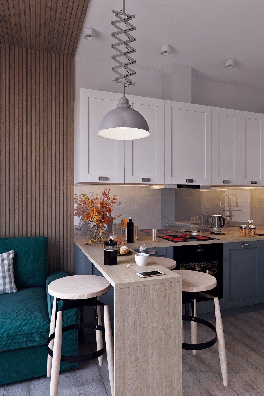 Рейки в интерьере кухни