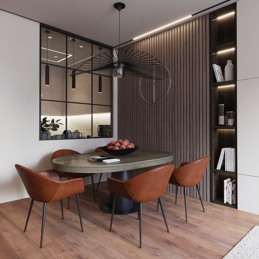 Деревянные рейки в интерьере кухни