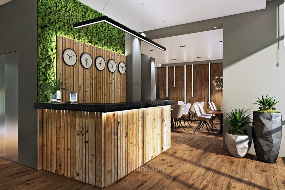 Деревянный реечный потолок на кухне