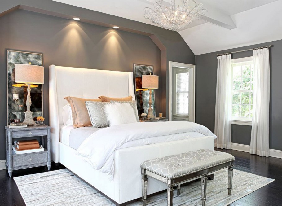 Серые стены в спальне