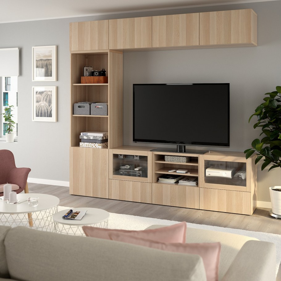 БЕСТО шкаф для ТВ, комбин/стеклян дверцы