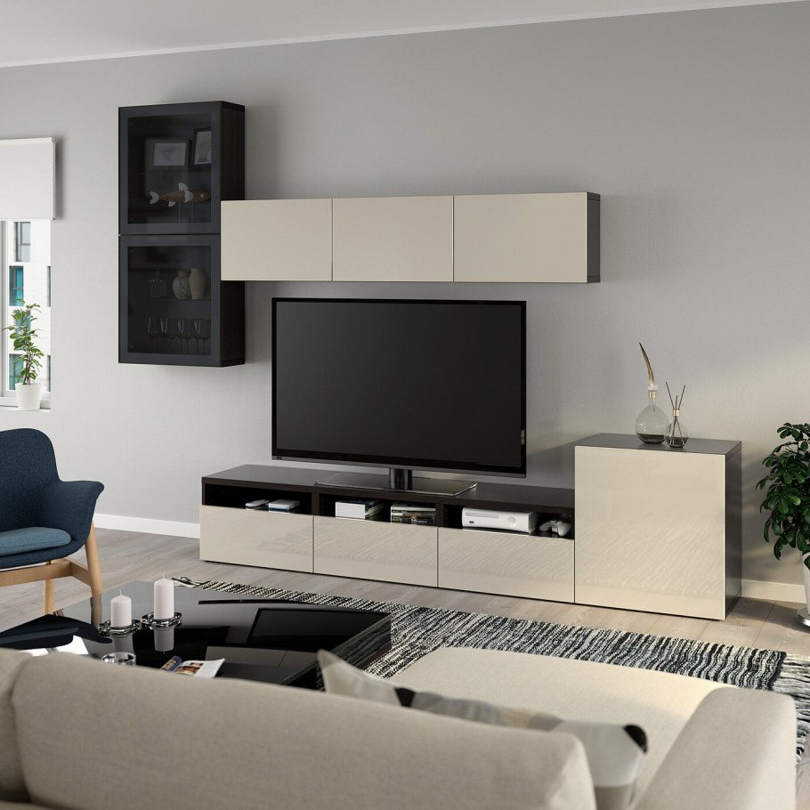 БЕСТО шкаф для ТВ, комбин/стеклян дверцы