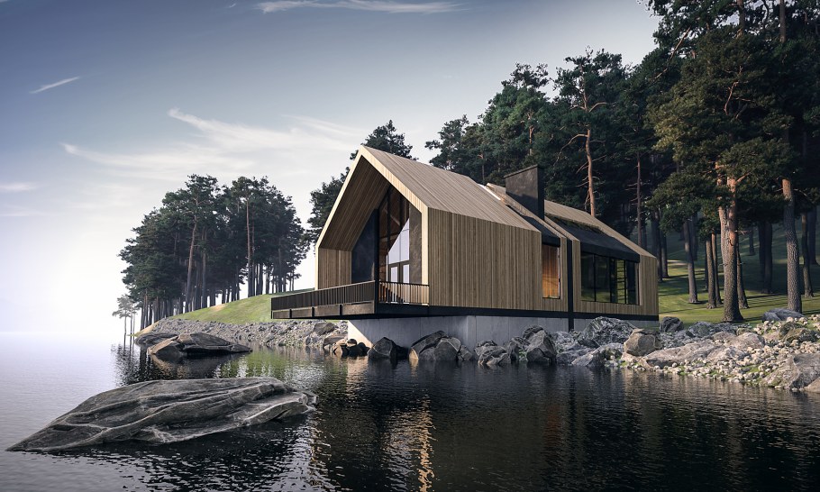 Бревенчатый дом у озера