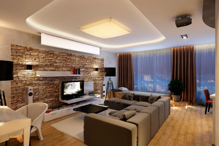 Красивая отделка стен в гостиной