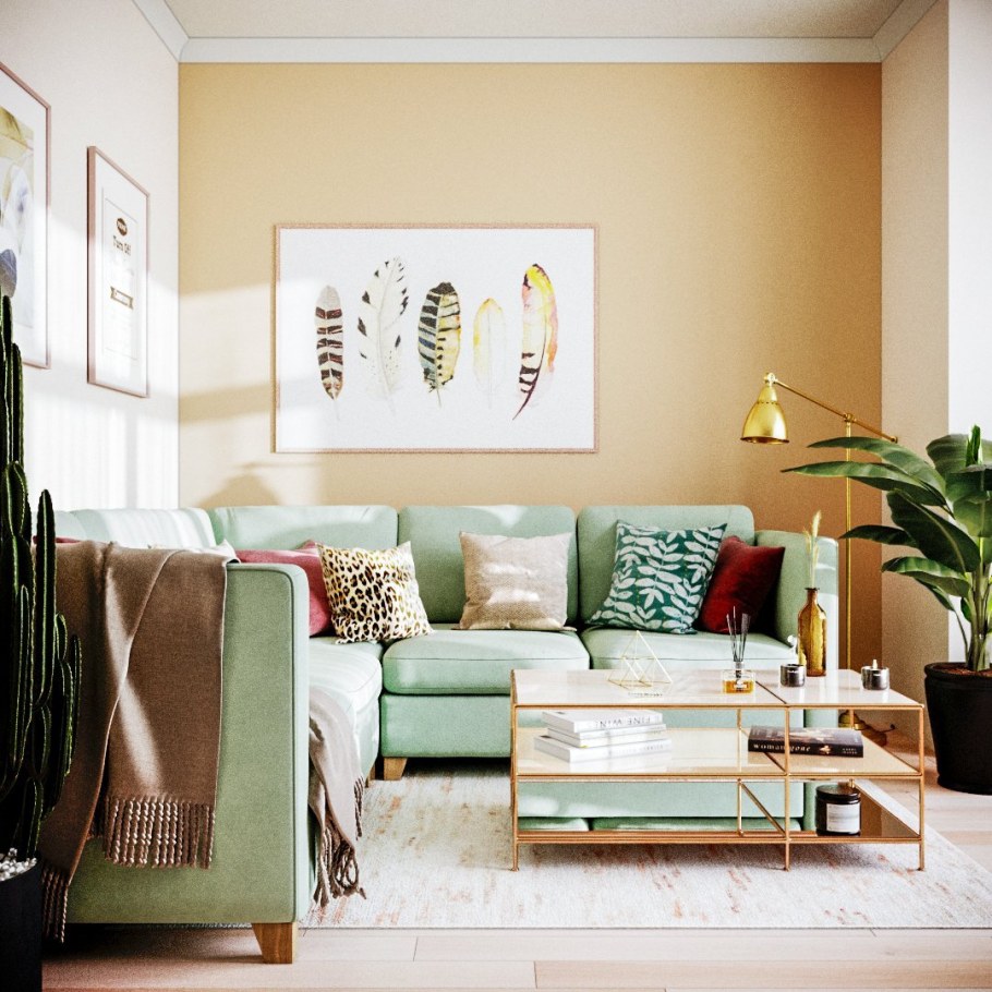 Бежево зеленая гостиная