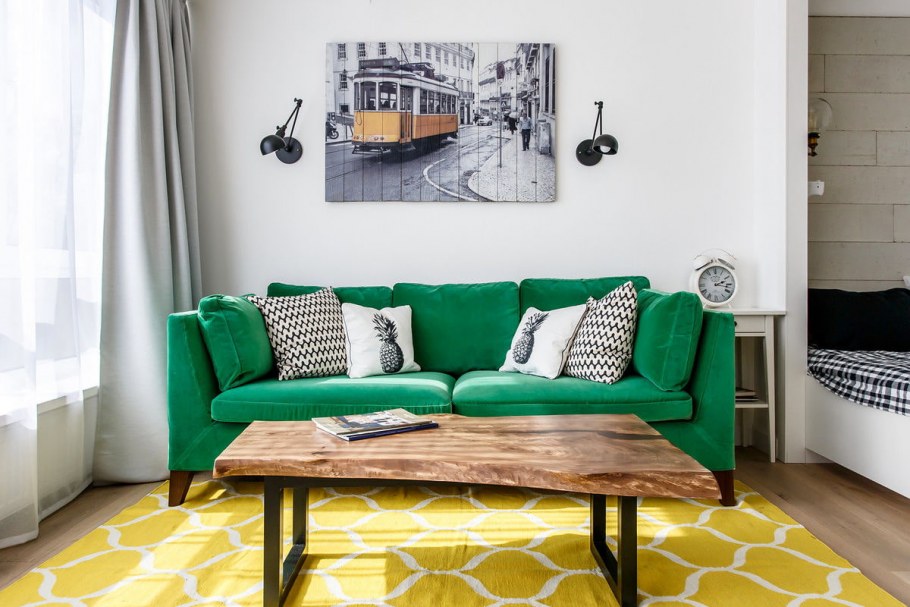 Салатовый диван в интерьере