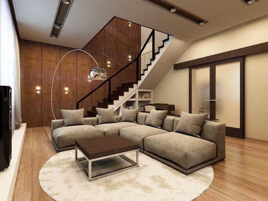 Гостиная с лестницей на второй этаж