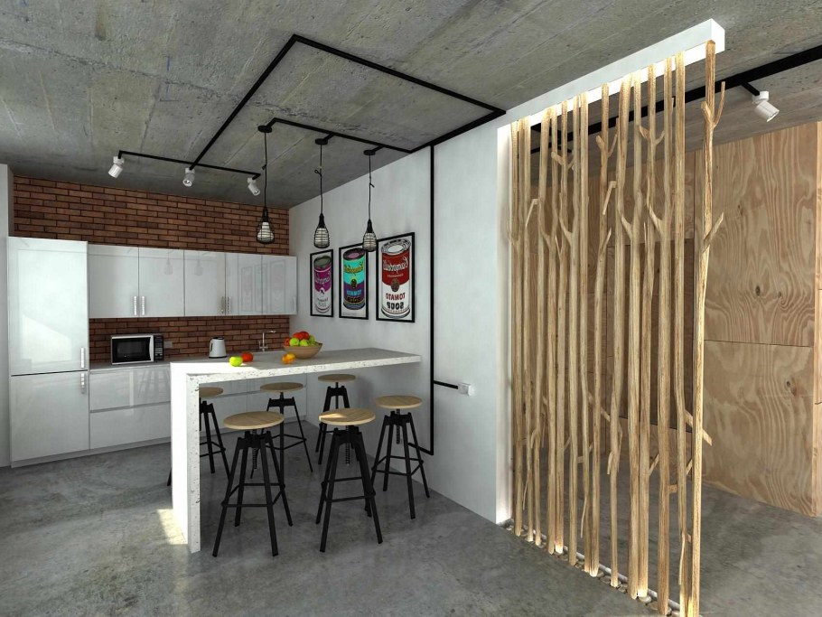 Перегородка для зонирования комнаты в стиле лофт