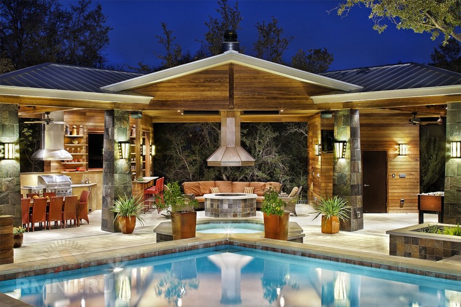 Беседки патио зона с мангалом и бассейном