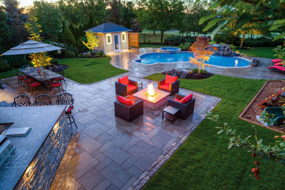 Беседки патио зона с мангалом и бассейном