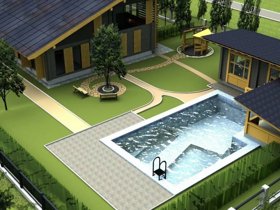 Баня с бассейном на участке