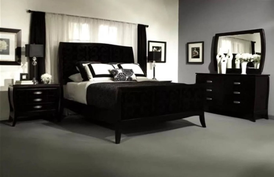 Спальня с черной мебелью