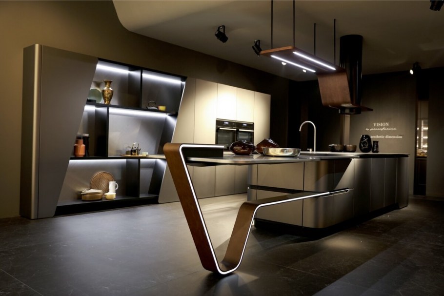 Серо голубая современная кухня