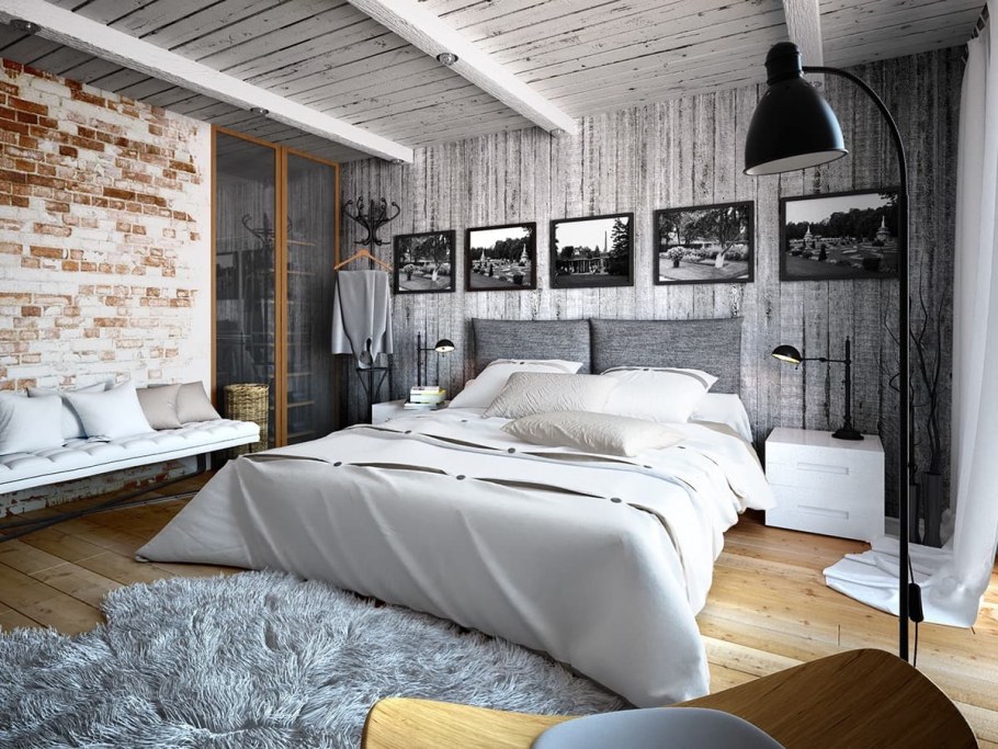 Спальня в стиле лофт 15м2
