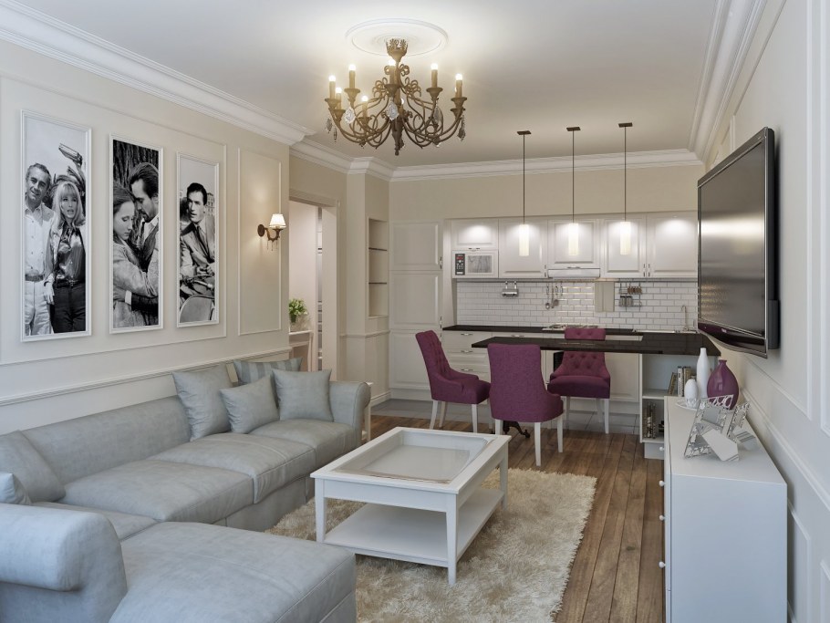 Зонирование кухни-гостиной 20 кв.м