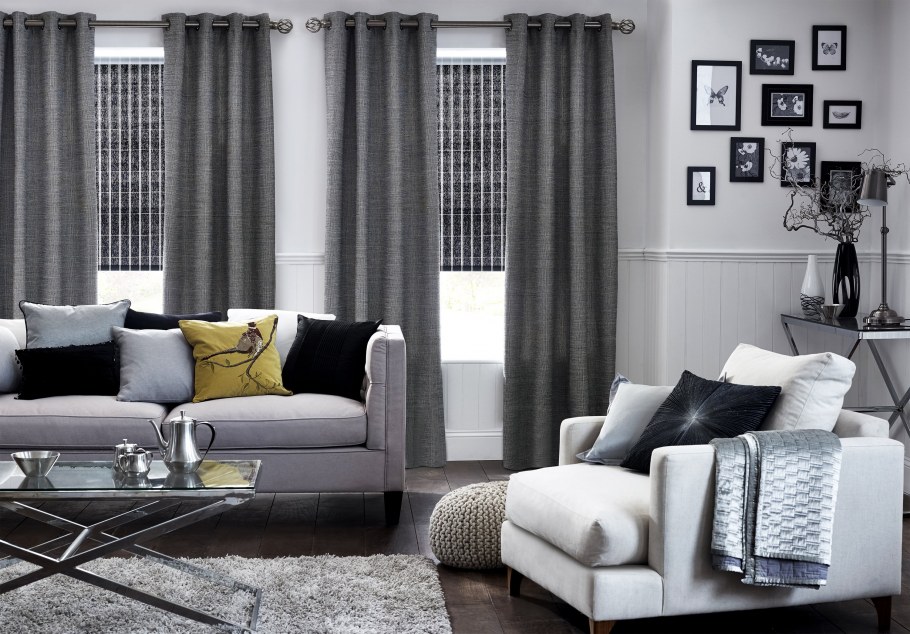 Серые шторы в интерьере