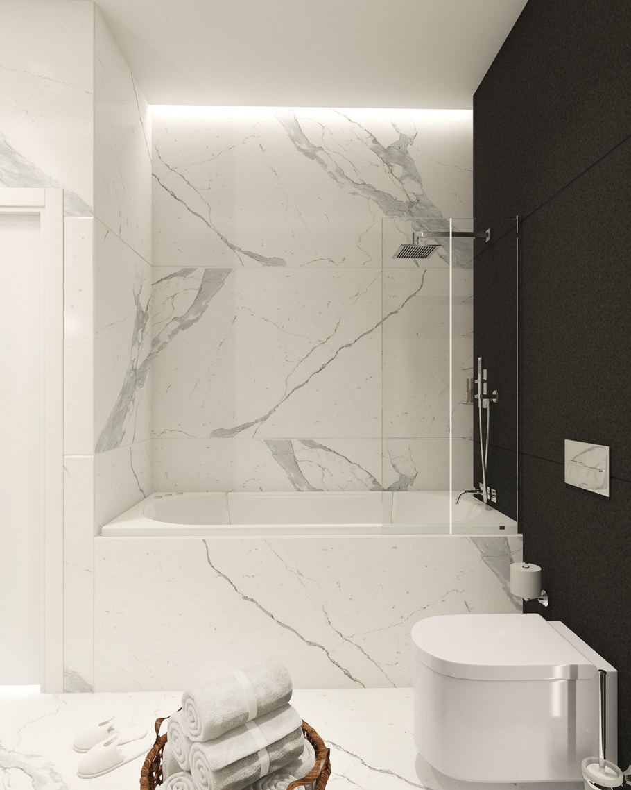 Плитка под мрамор в маленькой ванной