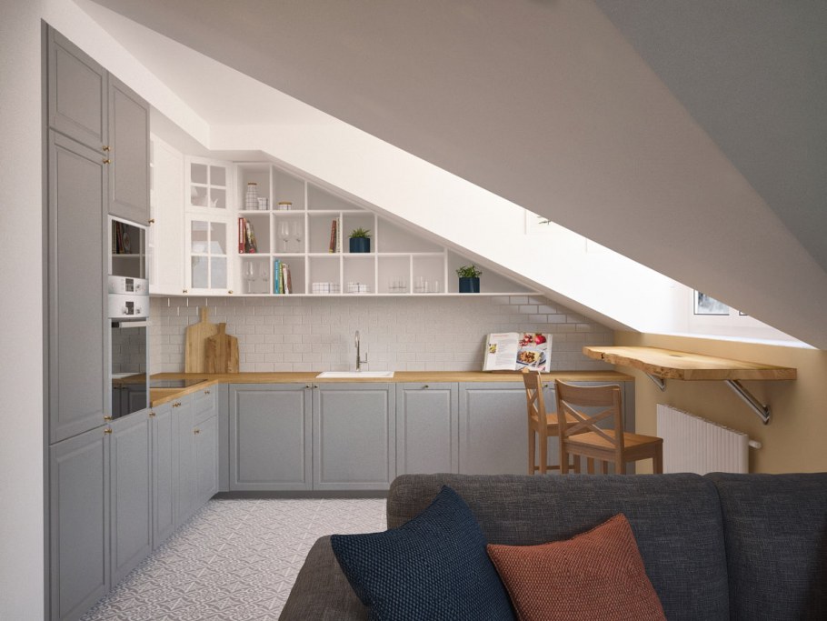 Кухня-гостиная на мансарде