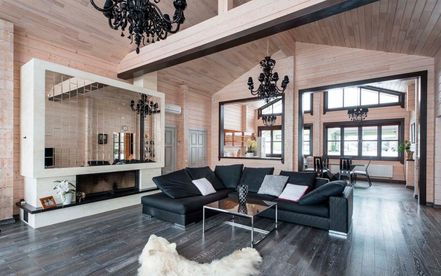 Интерьеры домов из клееного бруса