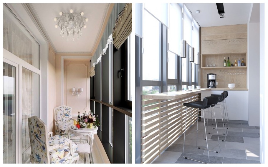 Кухня Объединенная с лоджией с обеденной зоной на лоджии