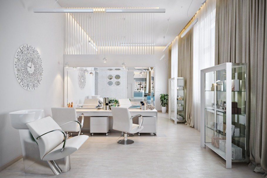 Интерьер салона красоты в белых тонах