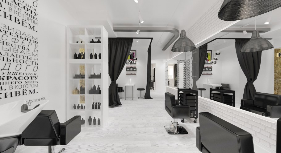 Черно белый интерьер салона красоты